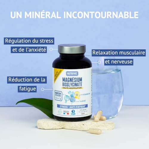 Magnésium Bisglycinate 1500 mg, Vitamine B6 & Taurine - Réduction du Stress, Fatigue et Problèmes de Sommeil - Haute Abs
