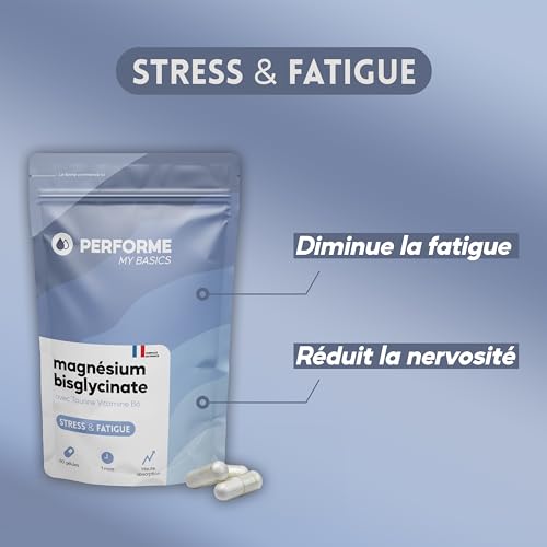 My Basics Performe Magnésium Bisclycinate + Taurine Gélules Végétales 60 Pièces Anti-Stress Antifatigue Cure de 1 Mois S
