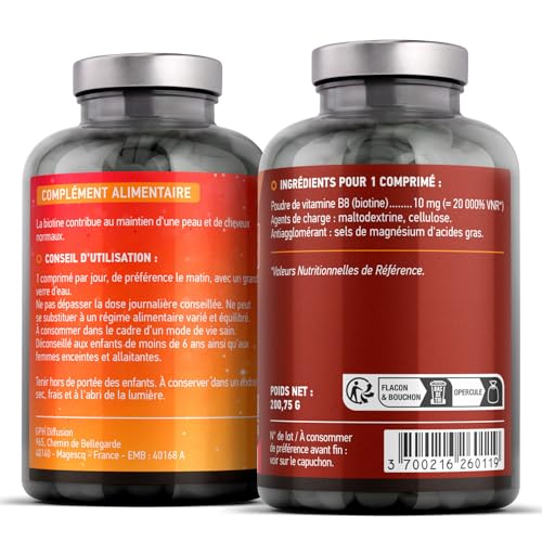 Biotin 10000 mcg - 365 Tablettes pour cheveux et peau - Supplément Hair Growth et Renforce les cheveux