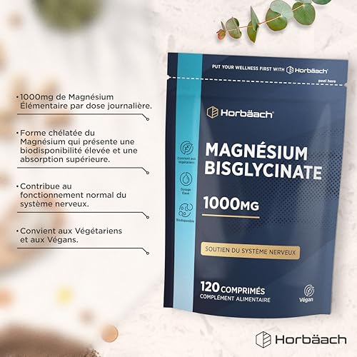 Magné IonicPage de Horbaach : Magnésium Bisglycinate 1000mg | 120 Comprimés Végan | Complément Alimentaire Haute Absorpt