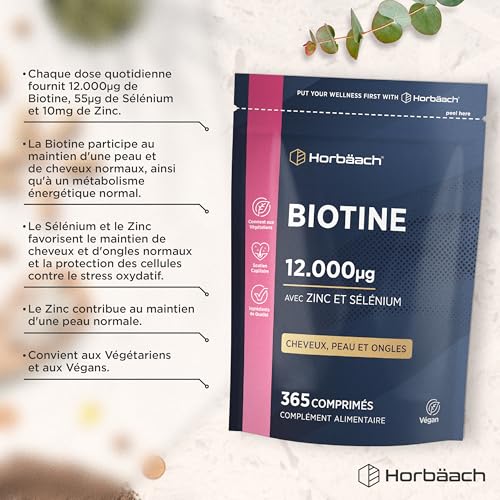 Biotine 12000 mcg Horbaach | Vitamines et Minéraux | Pour Chevelure, Peau et Ongles | Complément Alimentaire | Horbaach 