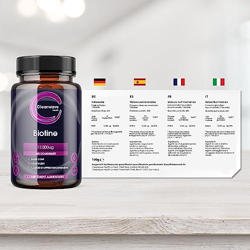 Supplément de croissance des cheveux à la biotine Clearwave Health - 12 000 mcg haute résistance - 400 comprimés (approv