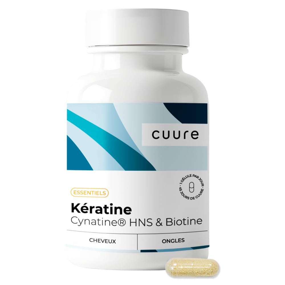 Kératine et Biotine CUURE Cynatine - 45 Jours - Pousse & Brillance des Cheveux - Complément Alimentaire Cheveux, Ongles 