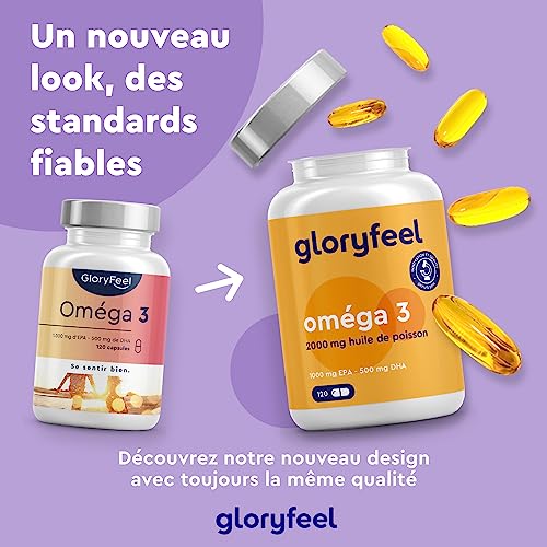 Omega 3 2000 mg Huile de Poissons Sauvages, Oméga 3 sous Forme Triglycérides Réestérifiées rTG, Source d'Acides Gras Ess