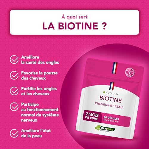 BIOTINE sans excipient Accélère la Pousse des Cheveux & Ongles Avec Vitamine B8, Pépins de Courge, Zinc et Sélénium 60 G