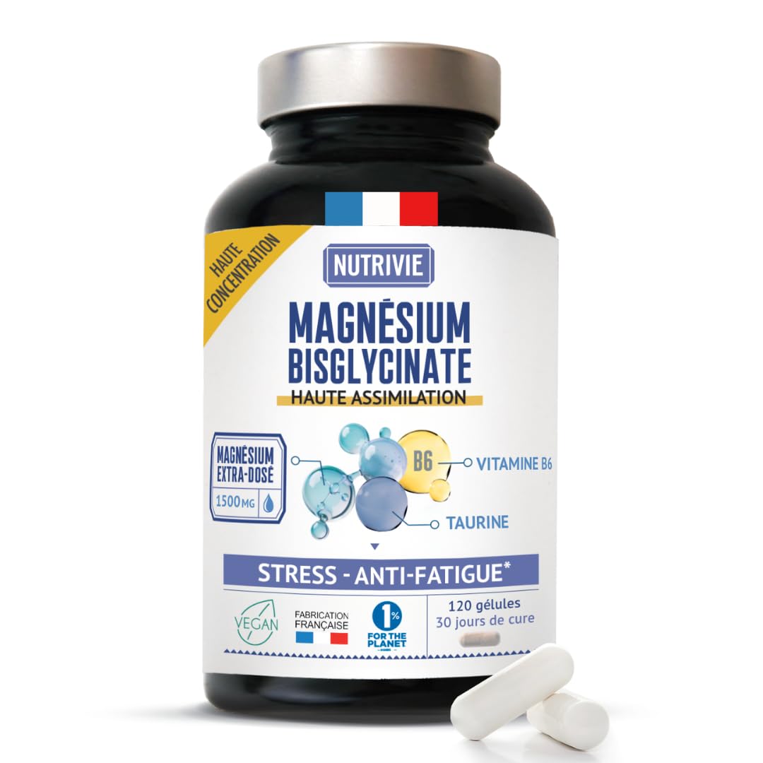 Magnésium Bisglycinate 1500 mg, Vitamine B6 & Taurine - Réduction du Stress, Fatigue et Problèmes de Sommeil - Haute Abs