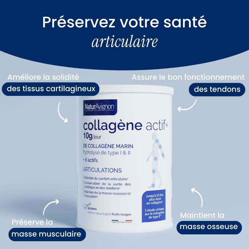 Collagène Marin hydrolysé type 1 et 2 | Articulations et os | Saveur fruit rouge 375g