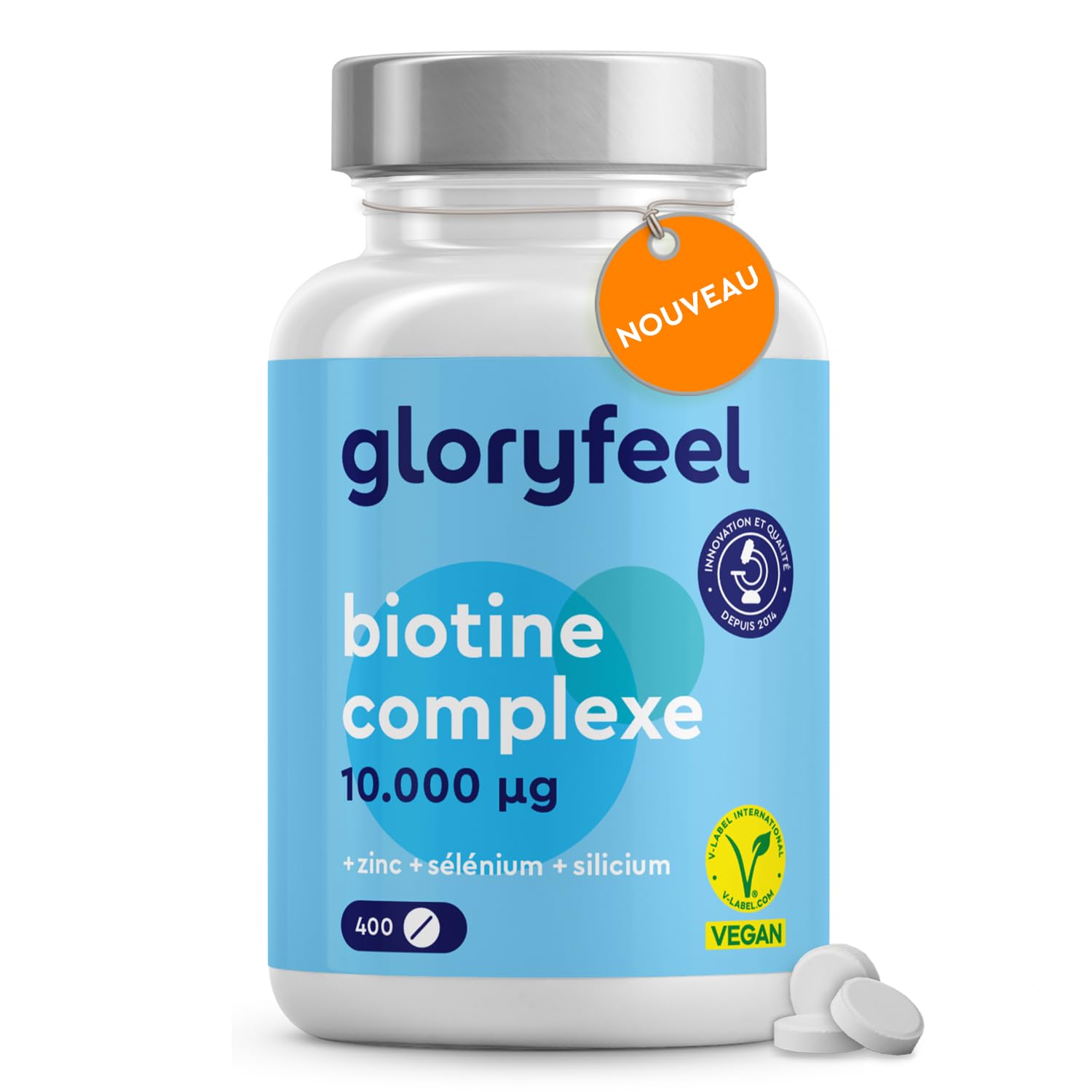 Biotine 10000 mcg 400 Comprimés - Pour la Peau, les Cheveux & les Ongles - Vitamines C, Silicium & B5 Haute Biodisponibi