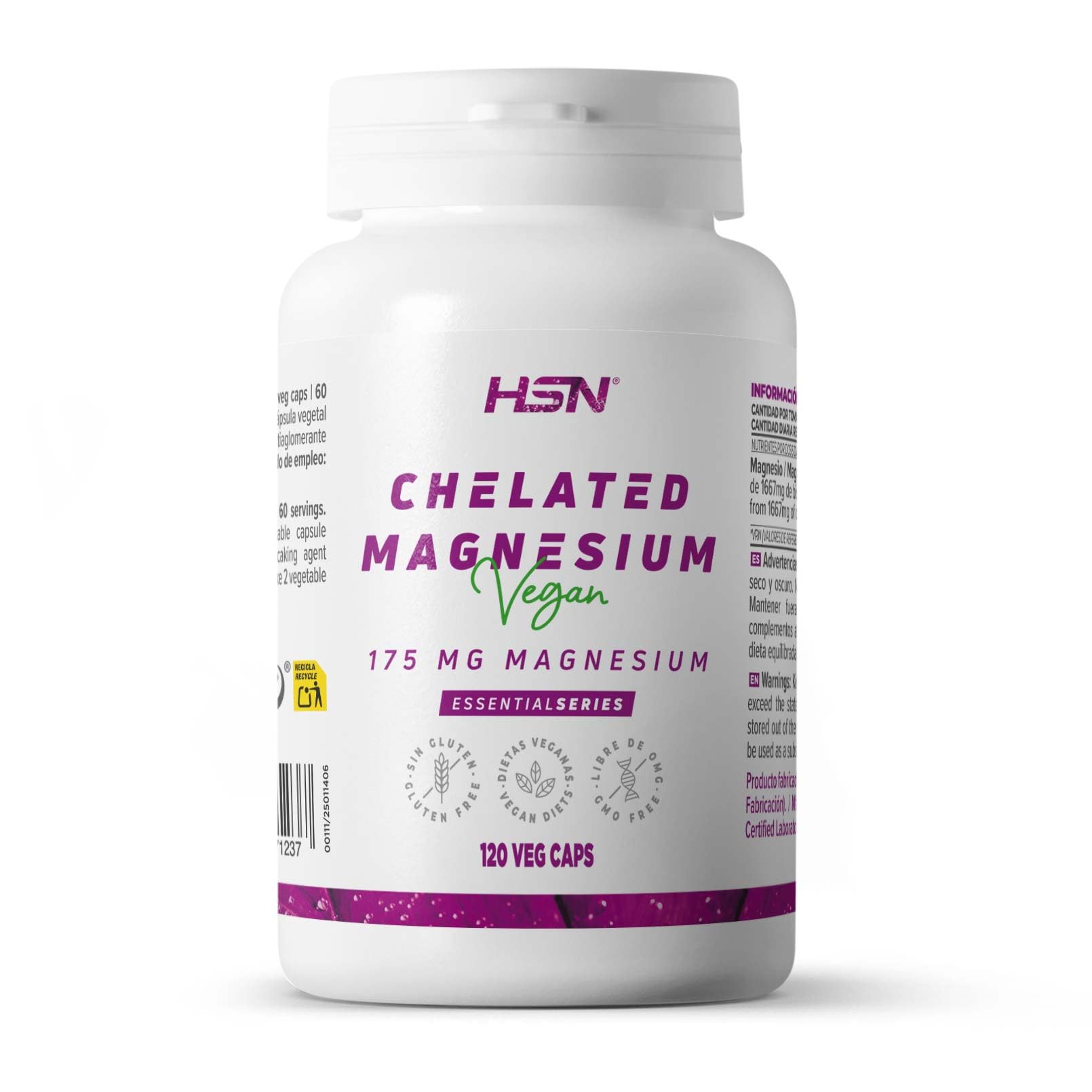 Magnésium HSN Bisglycinate 120 Gélules Végétaliennes Pour Adults | Absorption Facile 350 mg Journalier | Non-OGM, Vegan,