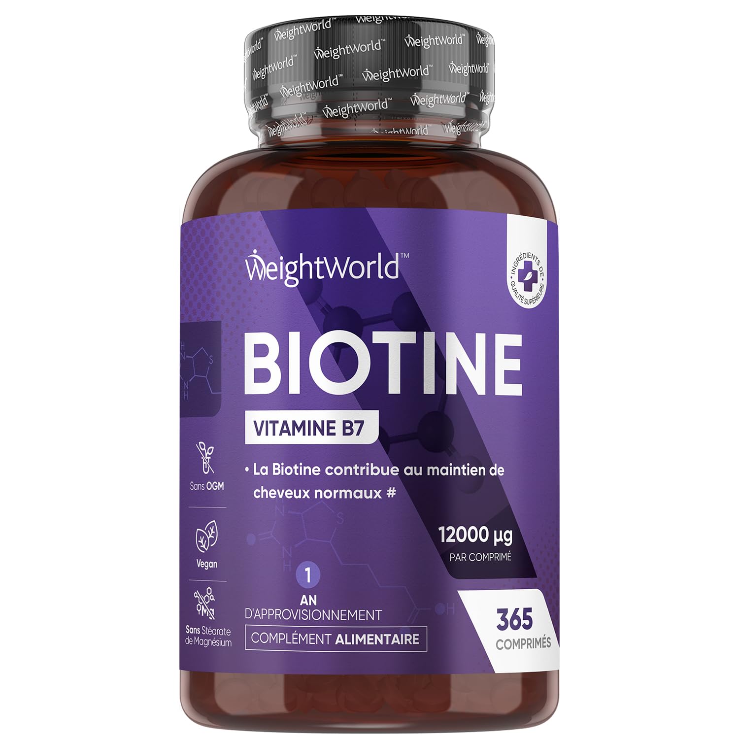 Biotine 12000mcg 365 Petits Comprimés Vegan Pour Femmes: Cheveux et Peau Normaux - Vitamine B7 - 1 An de Stock