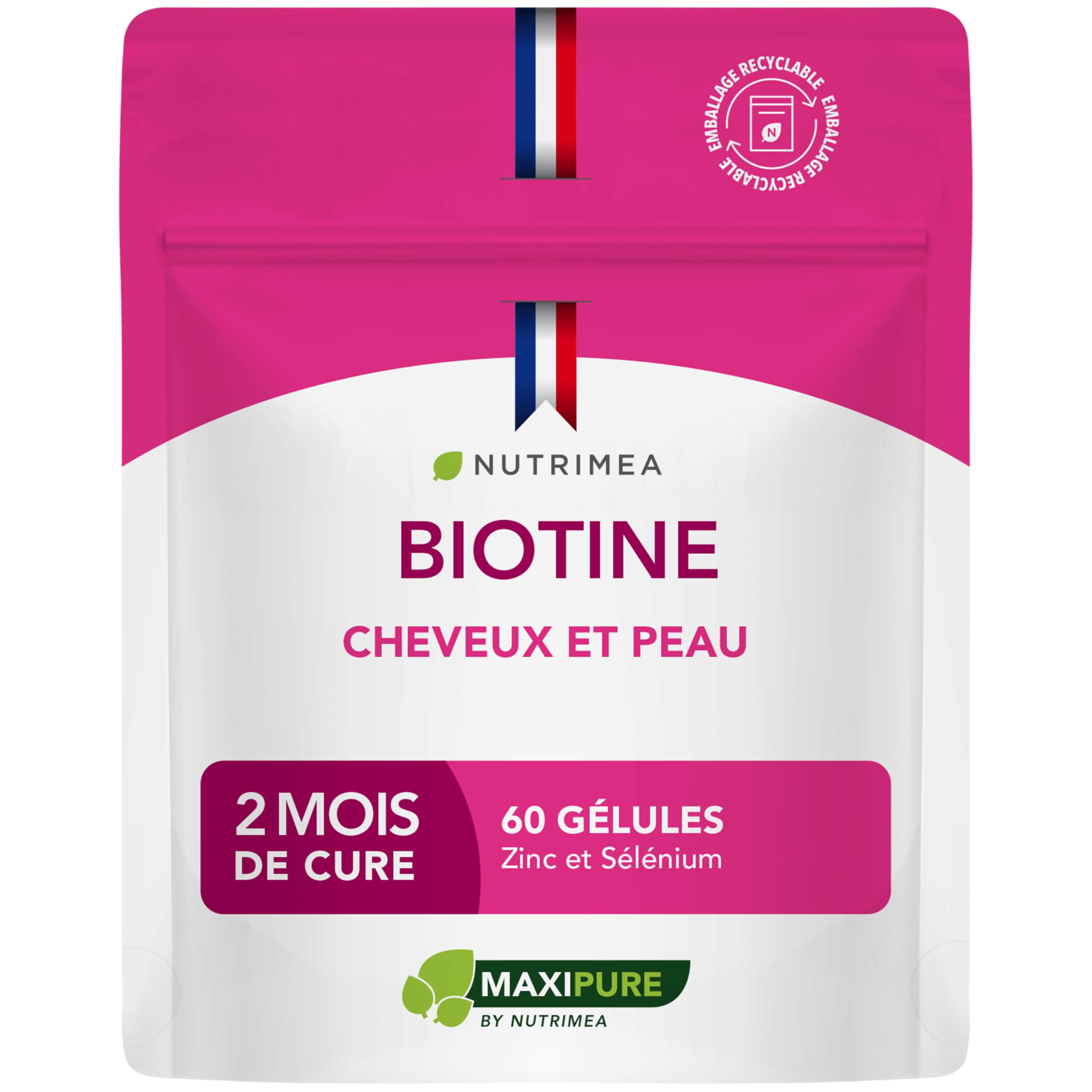 BIOTINE sans excipient Accélère la Pousse des Cheveux & Ongles Avec Vitamine B8, Pépins de Courge, Zinc et Sélénium 60 G