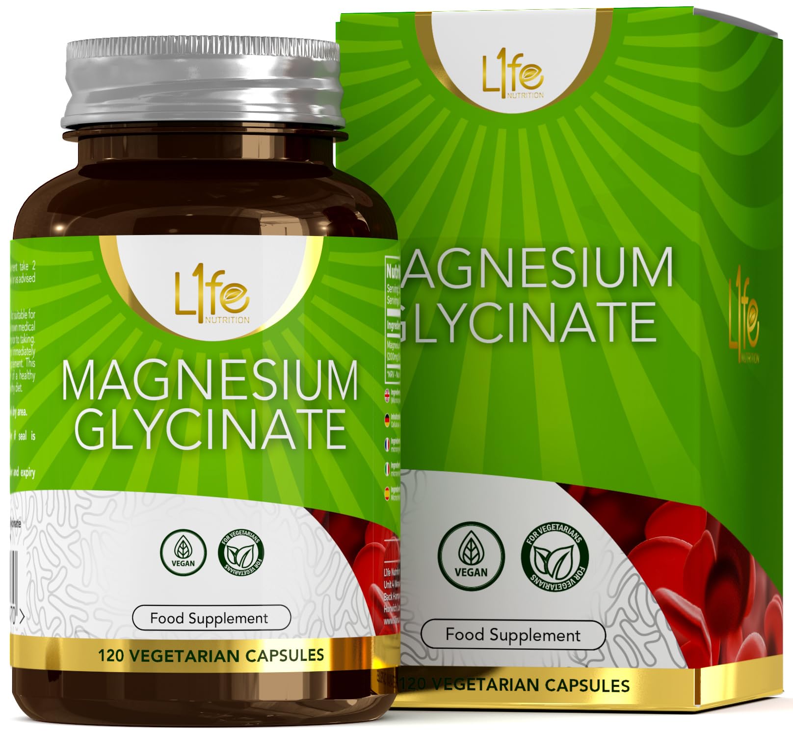 Magnésium Glycinate 1250mg | 250mg Élémentaire par Capsule | Supplément Végétalien sans OGM sans Gluten sans Allergène
