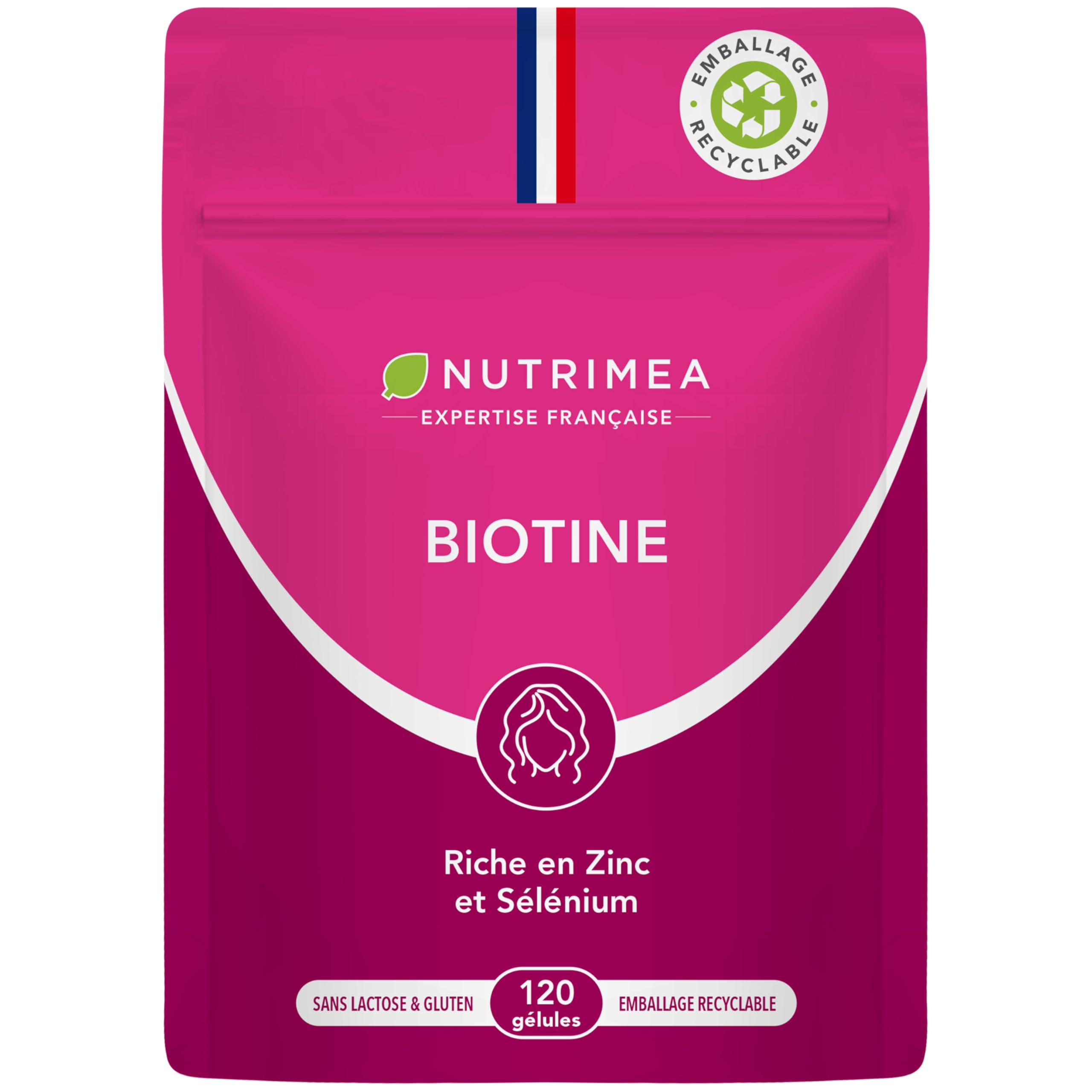 BIOTINE Nutrimea Sans Excipient Accélère la Pousse des Cheveux & Ongles 120 Gélules Vegan Fabrication Française