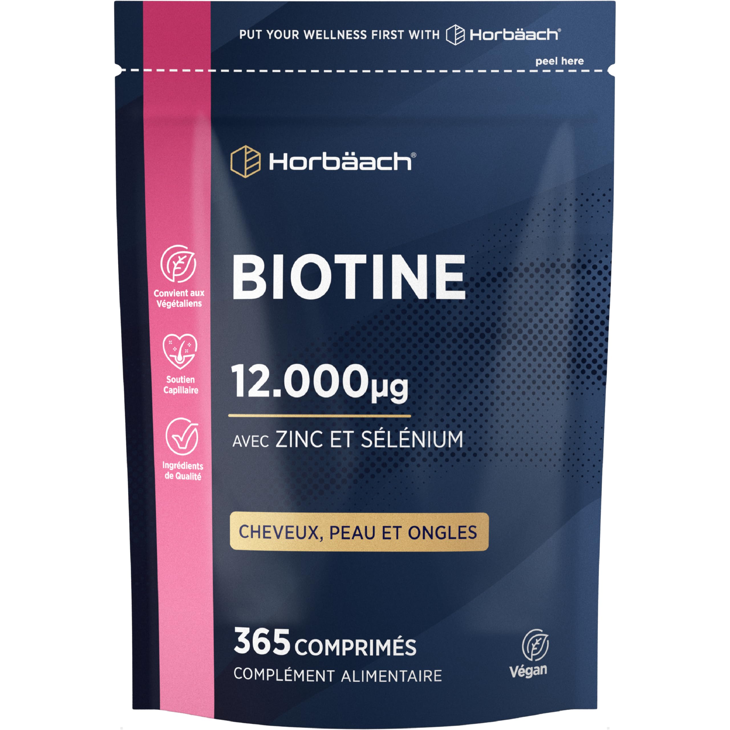 Biotine 12000 mcg Horbaach | Vitamines et Minéraux | Pour Chevelure, Peau et Ongles | Complément Alimentaire | Horbaach 